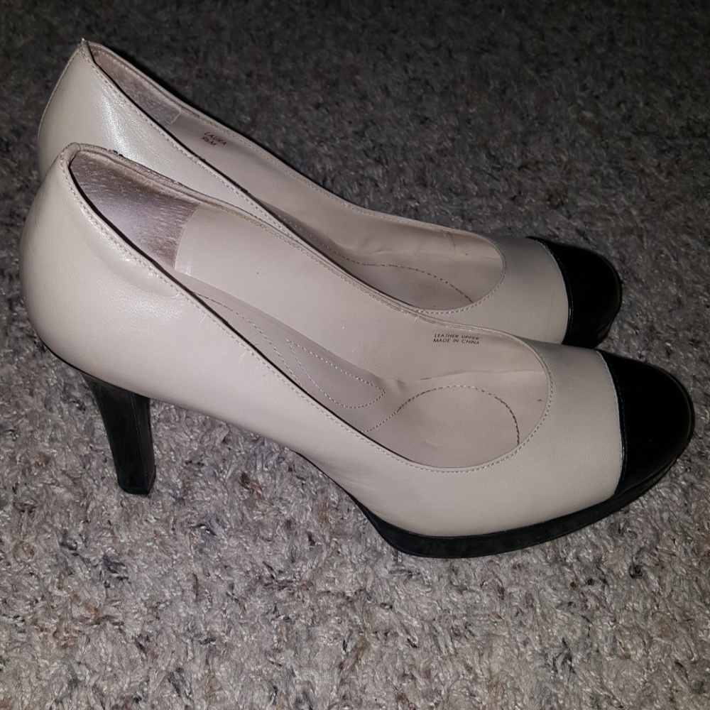 Tahari tan and black high heels